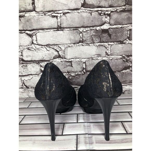 Tory Burch Black Leather Floral Fabric Platform Stiletto High Heels Women Sz 8M - Picture 6 of 16